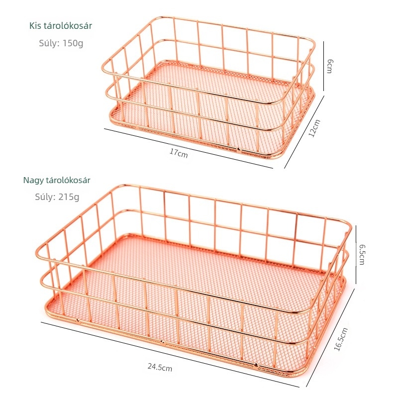 Vasból készült tároló kosár – asztali rendező kozmetikumokhoz és ékszerekhez, egy szint, modern minimalista stílus