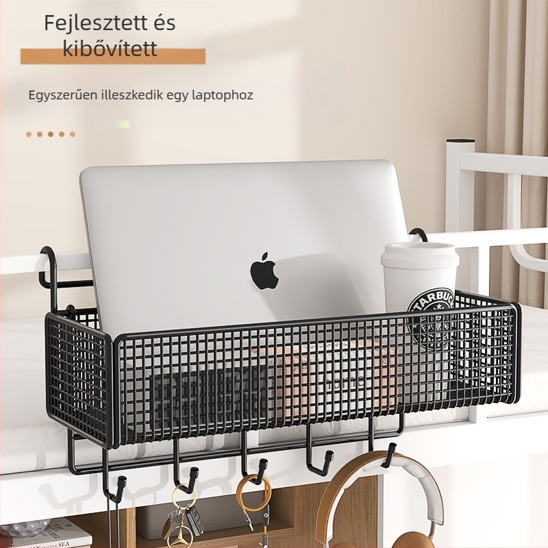 Ágy melletti akasztós tároló – Karbonacél, Többfunkciós, Kampóval szerelve, 1 réteg, Hálószoba