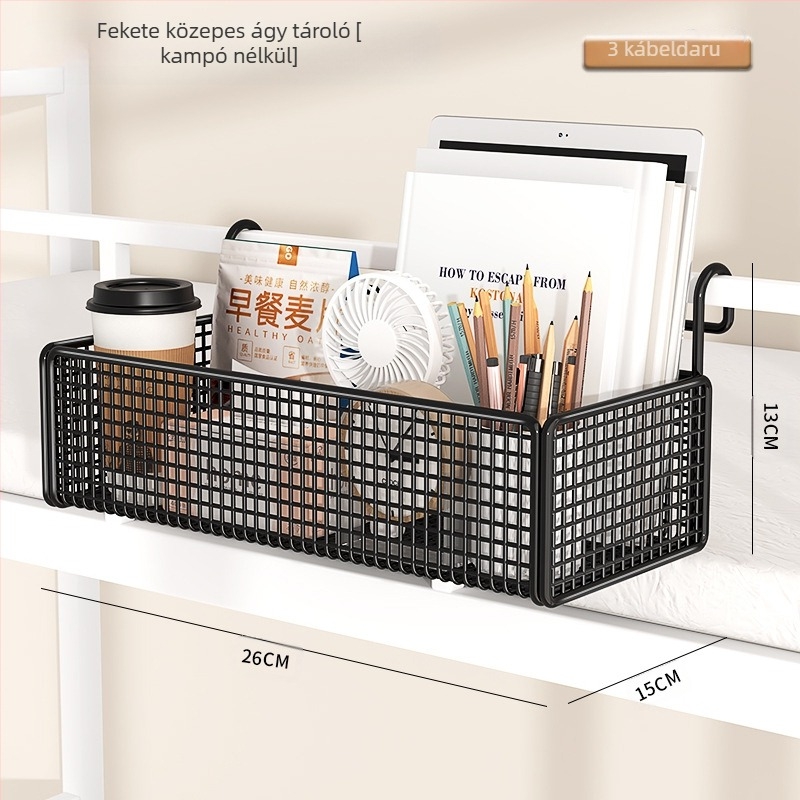 Ágy melletti akasztós tároló – Karbonacél, Többfunkciós, Kampóval szerelve, 1 réteg, Hálószoba