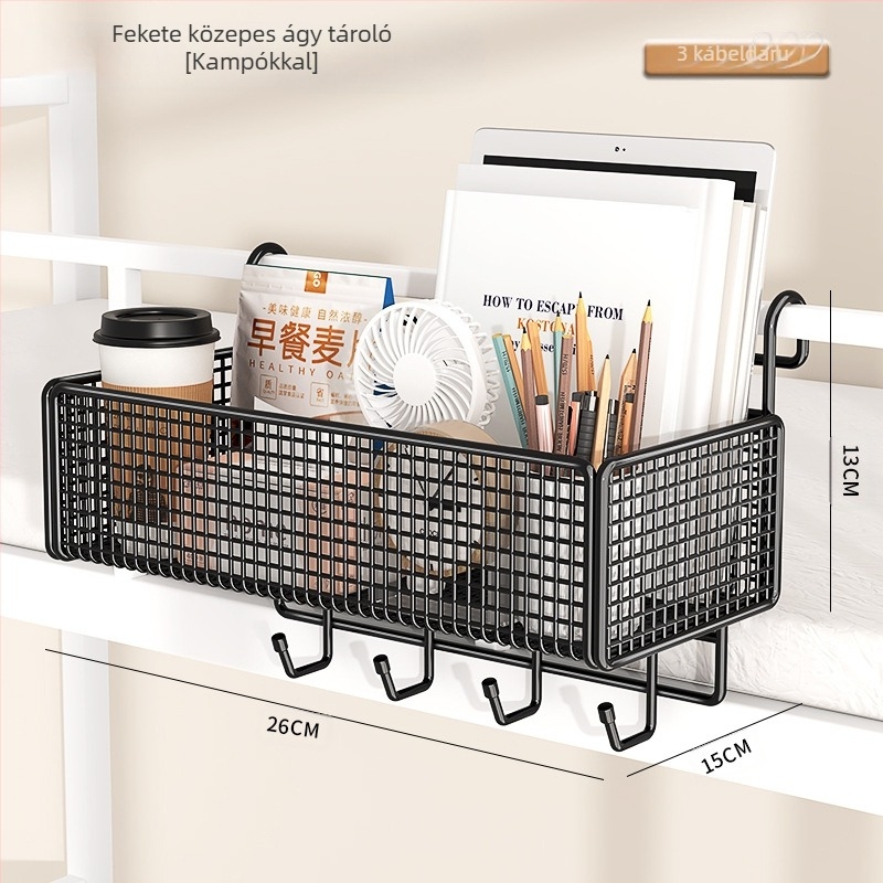 Ágy melletti akasztós tároló – Karbonacél, Többfunkciós, Kampóval szerelve, 1 réteg, Hálószoba