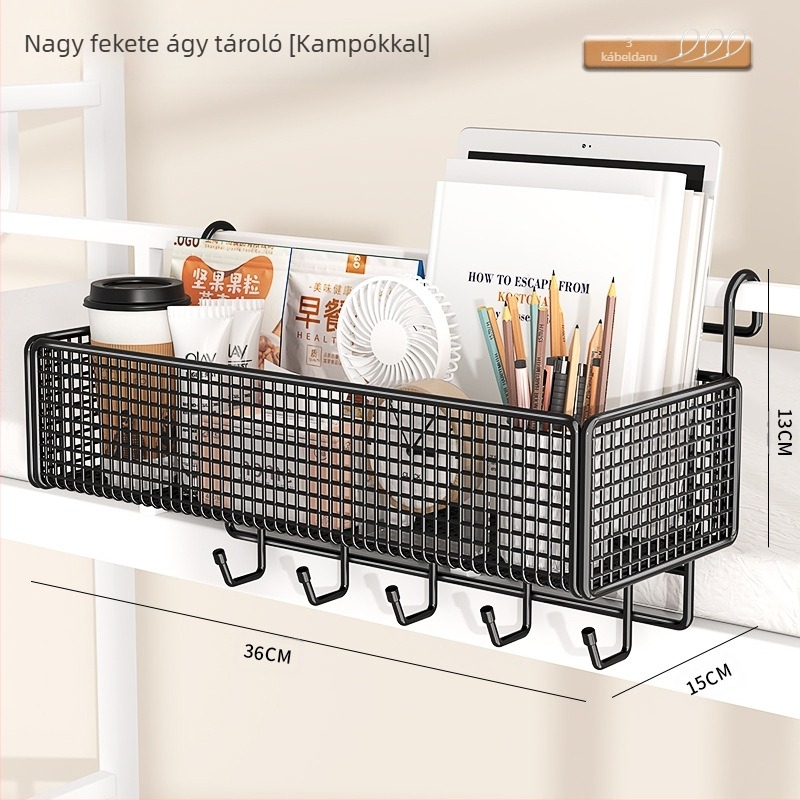 Ágy melletti akasztós tároló – Karbonacél, Többfunkciós, Kampóval szerelve, 1 réteg, Hálószoba