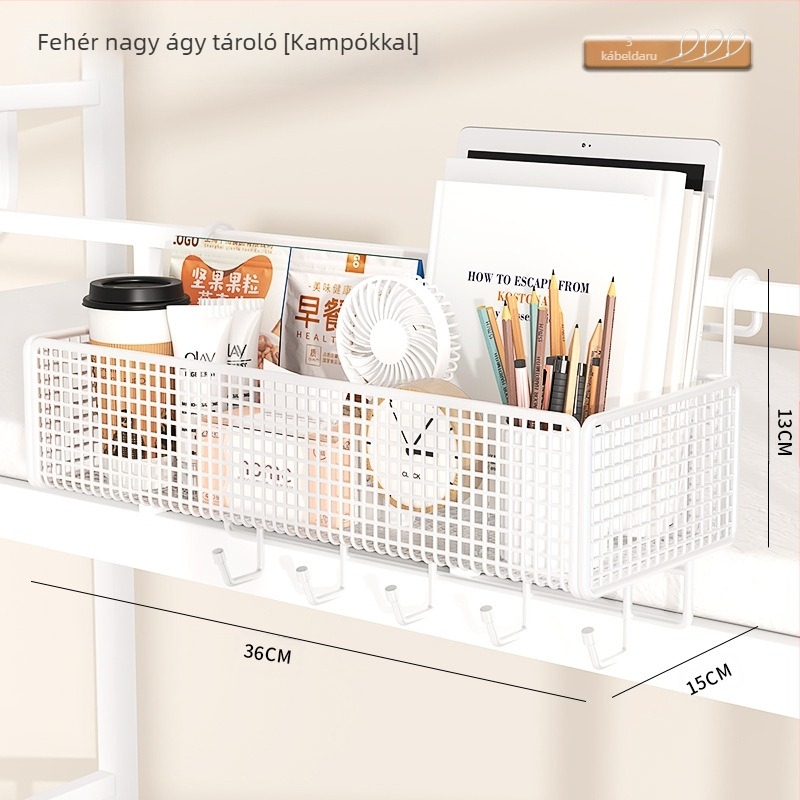 Ágy melletti akasztós tároló – Karbonacél, Többfunkciós, Kampóval szerelve, 1 réteg, Hálószoba