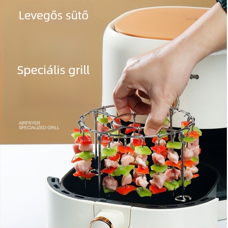 Függőleges grill 24 nyárssal, 304 rozsdamentes acélból, otthoni használatra, forgásmentes dizájn