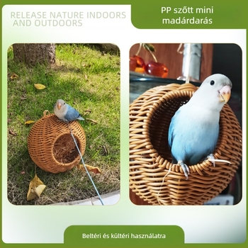 Madár számára lógó fészek mű rattanból, harapásálló, egész éves használatra