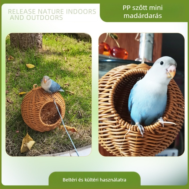 Madár számára lógó fészek mű rattanból, harapásálló, egész éves használatra