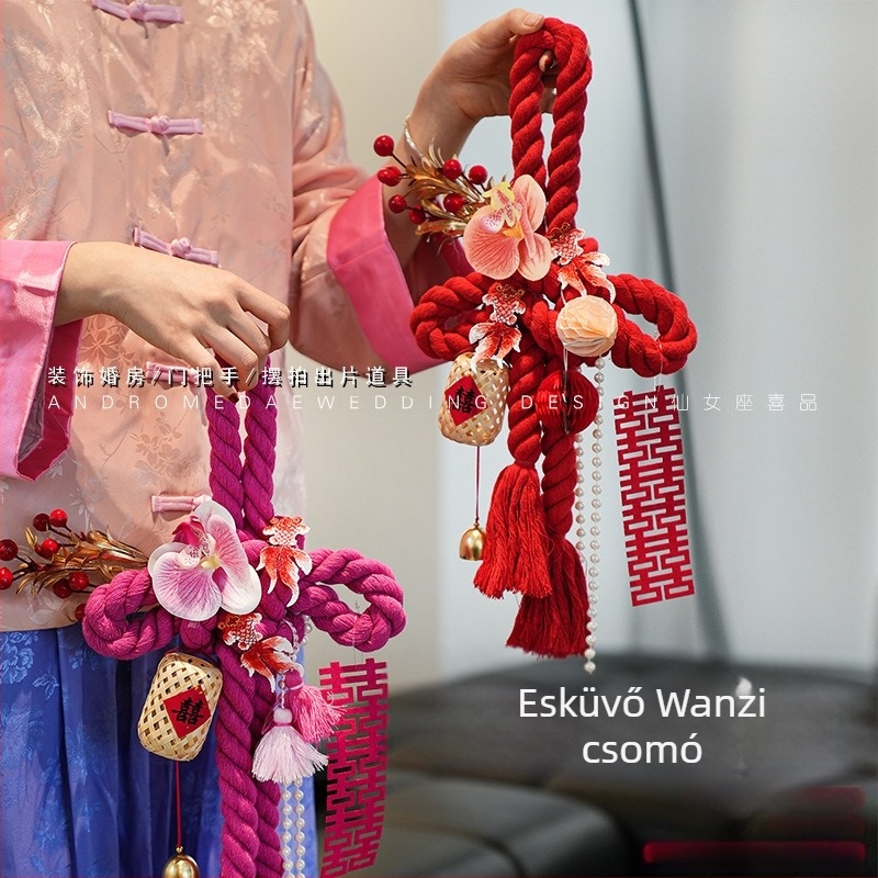 Végtelen csomó függő dekor esküvőkhöz – pamutszál, dekor ajtókilincs, esküvői helyiségek dekorációja