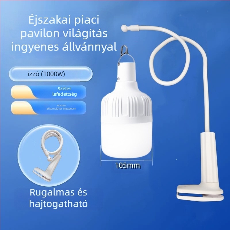USB-töltésű újratölthető LED-lámpa éjszakai piaci standhoz, állvánnyal és fényerő-szabályozóval