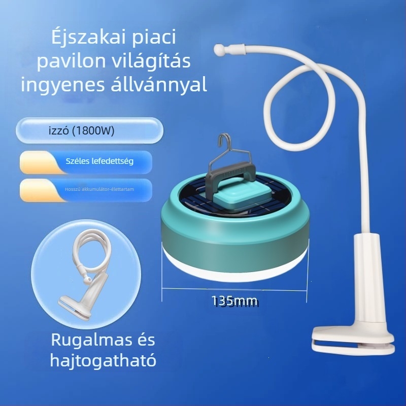 USB-töltésű újratölthető LED-lámpa éjszakai piaci standhoz, állvánnyal és fényerő-szabályozóval