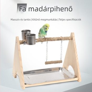 Fából készült papagájjátszótér — interaktív hintázó állvány és csiszoló karmát gyakoroló játék, madárketrec kiegészítő, márka Penta forest, eredet Shandong