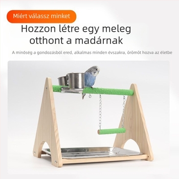 Fából készült papagájjátszótér — interaktív hintázó állvány és csiszoló karmát gyakoroló játék, madárketrec kiegészítő, márka Penta forest, eredet Shandong