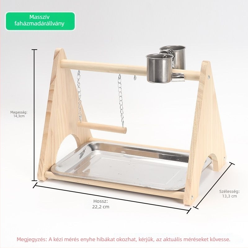Fából készült papagájjátszótér — interaktív hintázó állvány és csiszoló karmát gyakoroló játék, madárketrec kiegészítő, márka Penta forest, eredet Shandong