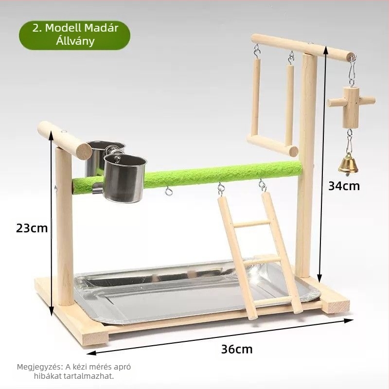Fából készült papagájjátszótér — interaktív hintázó állvány és csiszoló karmát gyakoroló játék, madárketrec kiegészítő, márka Penta forest, eredet Shandong