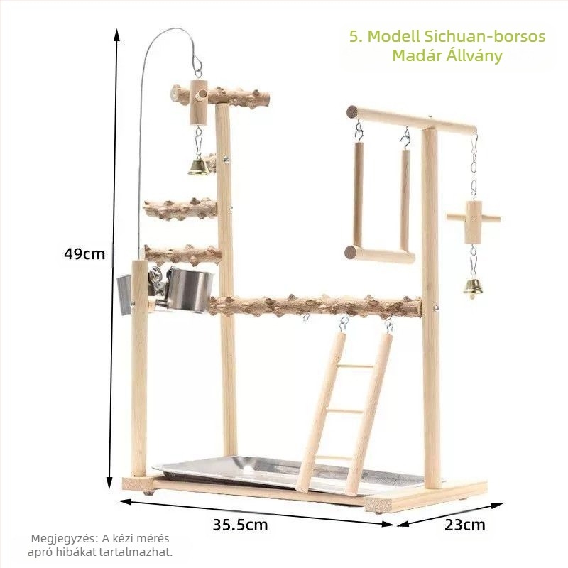 Fából készült papagájjátszótér — interaktív hintázó állvány és csiszoló karmát gyakoroló játék, madárketrec kiegészítő, márka Penta forest, eredet Shandong
