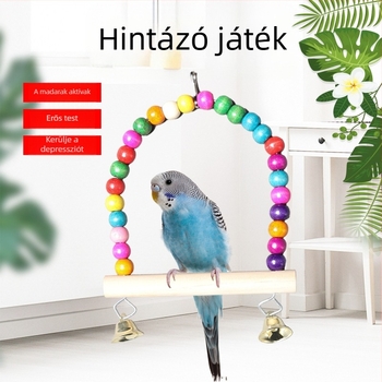 Fából készült Budgerigar lengő játék gyűrűvel a madárkalitkához — Parrot Forest