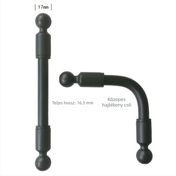 Autó tartó telefon 17 mm-es gömbfejjel, hajtogatható kettős csuklókar és rugalmas cső tartó; műanyag kivitel