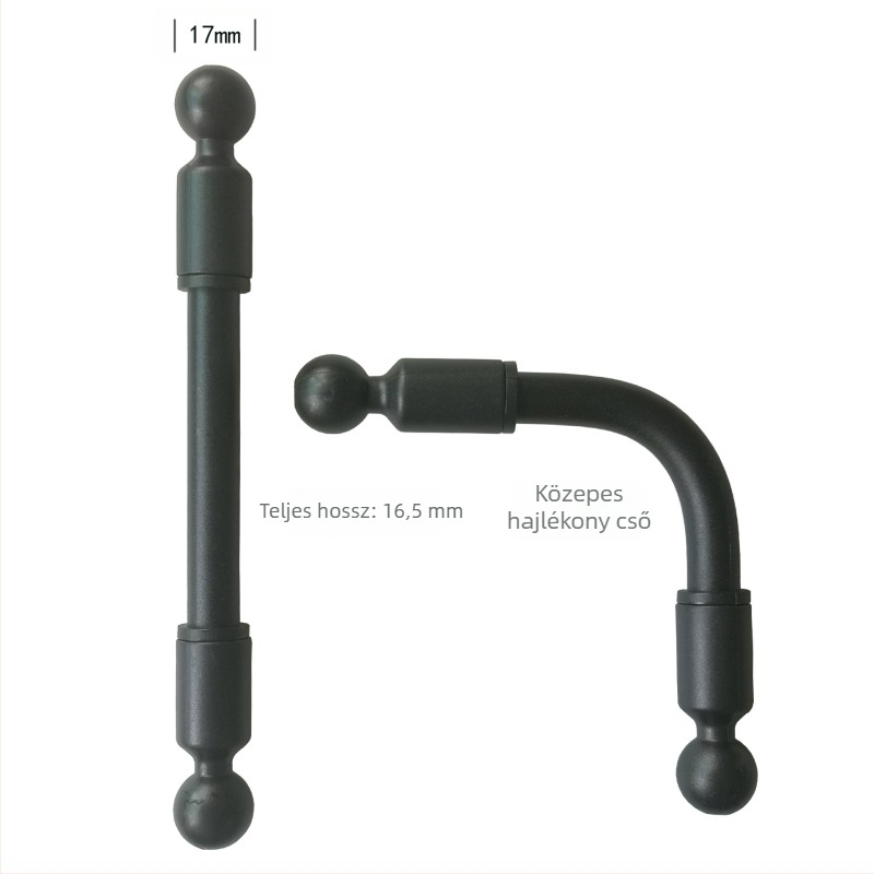 Autó tartó telefon 17 mm-es gömbfejjel, hajtogatható kettős csuklókar és rugalmas cső tartó; műanyag kivitel