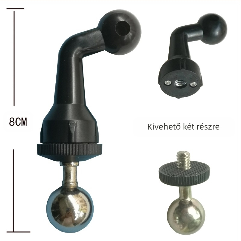 Autó tartó telefon 17 mm-es gömbfejjel, hajtogatható kettős csuklókar és rugalmas cső tartó; műanyag kivitel