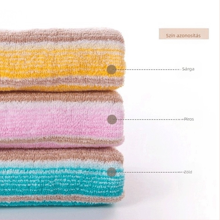 Pamut arc törölköző, szatén szövésű, 32s fonal, 95 g súly, nedvszívó idő 5–10 s