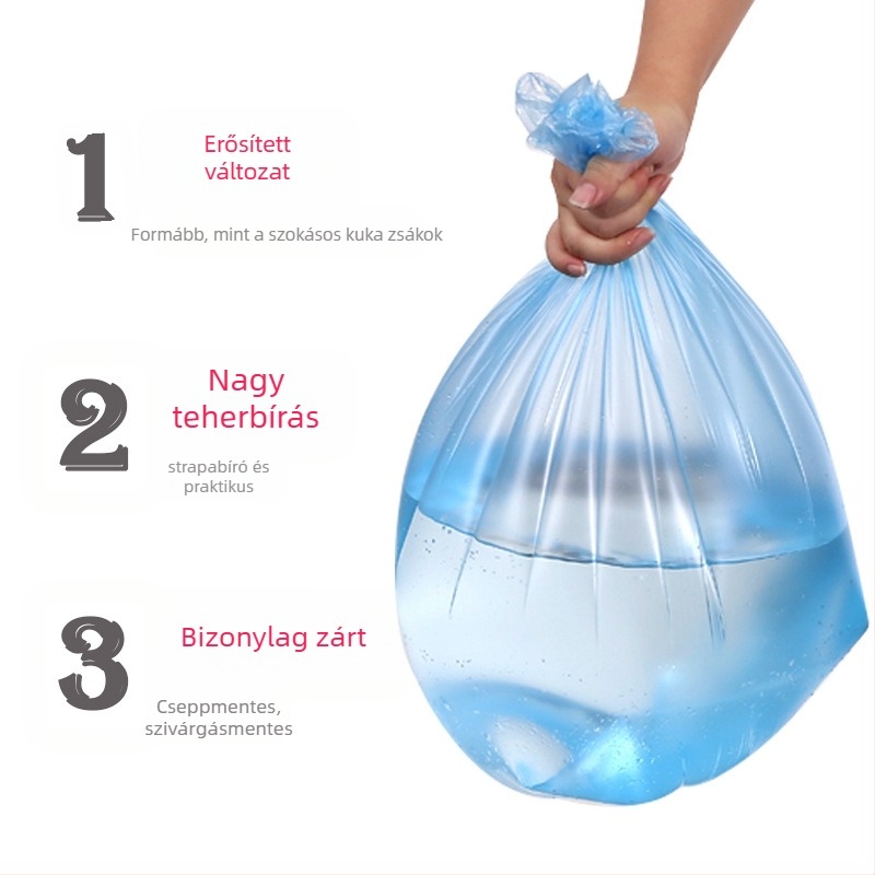 PE szemeteszsákok, vastagítottak, lapos szájú, egyszer használatos, 100 darabos csomag, háztartási használatra