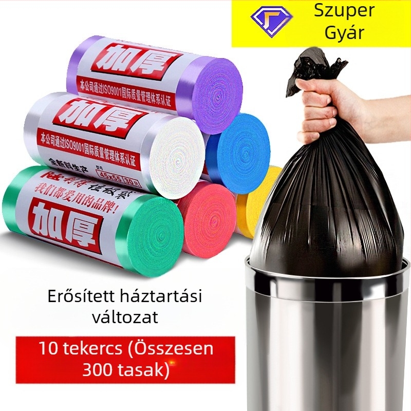 PE szemeteszsákok, vastagítottak, lapos szájú, egyszer használatos, 100 darabos csomag, háztartási használatra