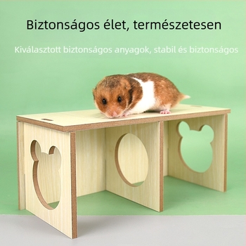 Fából készült hörcsög ház rejtekhellyel, labirintus játék és alvófészek