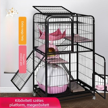 Macska ketrec ultra-nagy belső térrel, villa-stílusú négyzetcső felépítés, 2–4 szint (Anyag: négyzetcső lakkozott; Alkalmazás: macska; Kategória: ketrec; Import: Nem; IP: Nem)