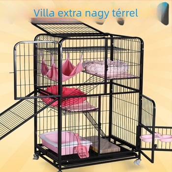 Macska ketrec ultra-nagy belső térrel, villa-stílusú négyzetcső felépítés, 2–4 szint (Anyag: négyzetcső lakkozott; Alkalmazás: macska; Kategória: ketrec; Import: Nem; IP: Nem)