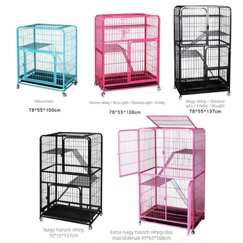 Macska ketrec ultra-nagy belső térrel, villa-stílusú négyzetcső felépítés, 2–4 szint (Anyag: négyzetcső lakkozott; Alkalmazás: macska; Kategória: ketrec; Import: Nem; IP: Nem)