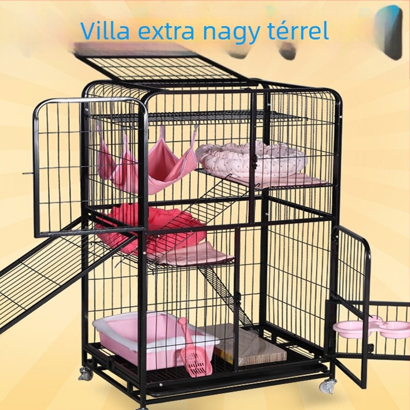 Macska ketrec ultra-nagy belső térrel, villa-stílusú négyzetcső felépítés, 2–4 szint (Anyag: négyzetcső lakkozott; Alkalmazás: macska; Kategória: ketrec; Import: Nem; IP: Nem)