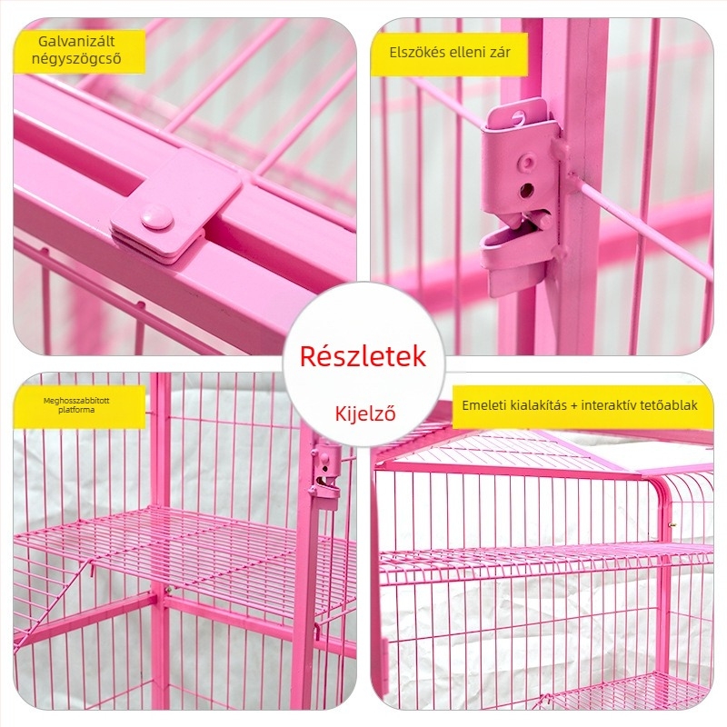 Macska ketrec ultra-nagy belső térrel, villa-stílusú négyzetcső felépítés, 2–4 szint (Anyag: négyzetcső lakkozott; Alkalmazás: macska; Kategória: ketrec; Import: Nem; IP: Nem)