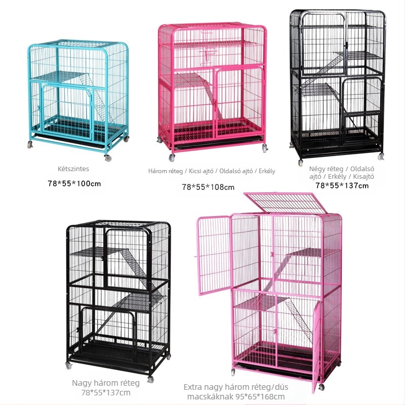 Macska ketrec ultra-nagy belső térrel, villa-stílusú négyzetcső felépítés, 2–4 szint (Anyag: négyzetcső lakkozott; Alkalmazás: macska; Kategória: ketrec; Import: Nem; IP: Nem)