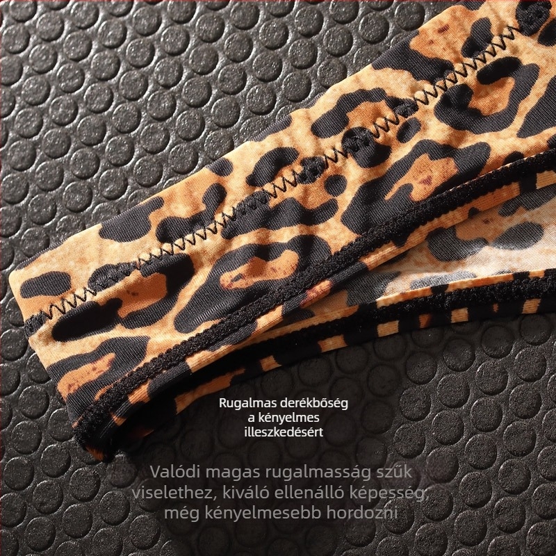 Női tangabugyi leopard mintával, Ice Silk anyagból, varrat nélküli – alacsony derekú, pamut betéttel