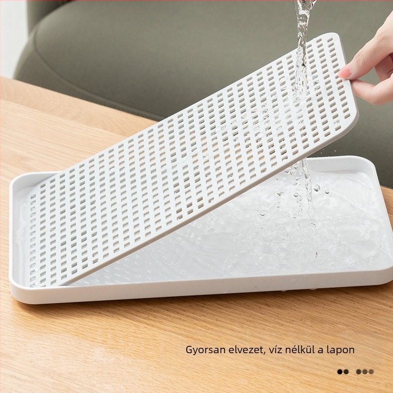 Kétoldalas teás tálca lefolyóval, műanyag, északi minimalist stílusú, téglalap alakú