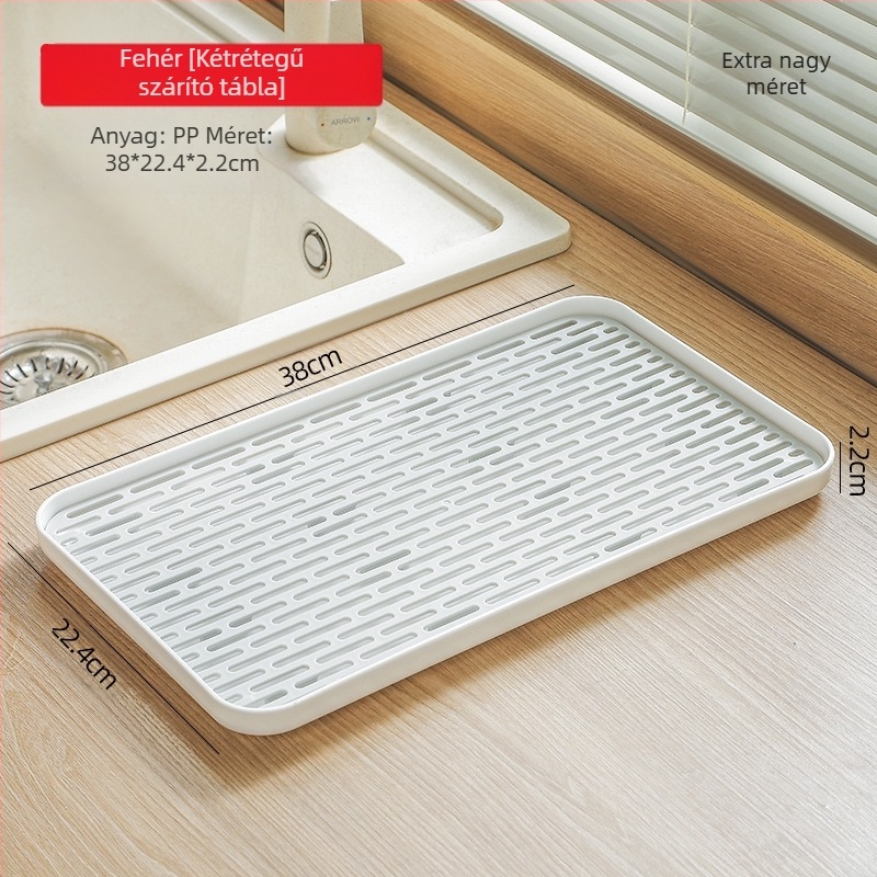 Kétoldalas teás tálca lefolyóval, műanyag, északi minimalist stílusú, téglalap alakú