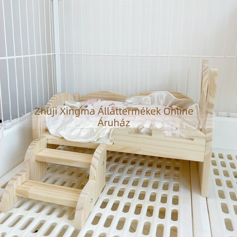 Fából készült kisállatfészek alvóhely nyúl és tengerimalac számára, lépcsővel, egész éves használatra