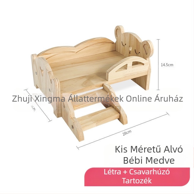 Fából készült kisállatfészek alvóhely nyúl és tengerimalac számára, lépcsővel, egész éves használatra