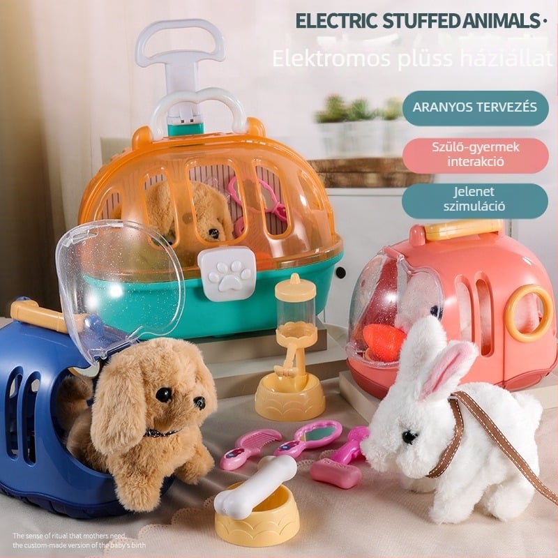 Nyuszis plüss baba, rövid plüss, PP gyapot töltés, multifunkcionális zenés hanggal, 0–3 éveseknek