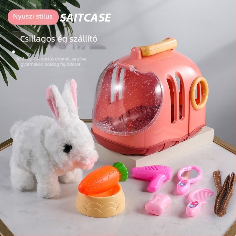 Nyuszis plüss baba, rövid plüss, PP gyapot töltés, multifunkcionális zenés hanggal, 0–3 éveseknek