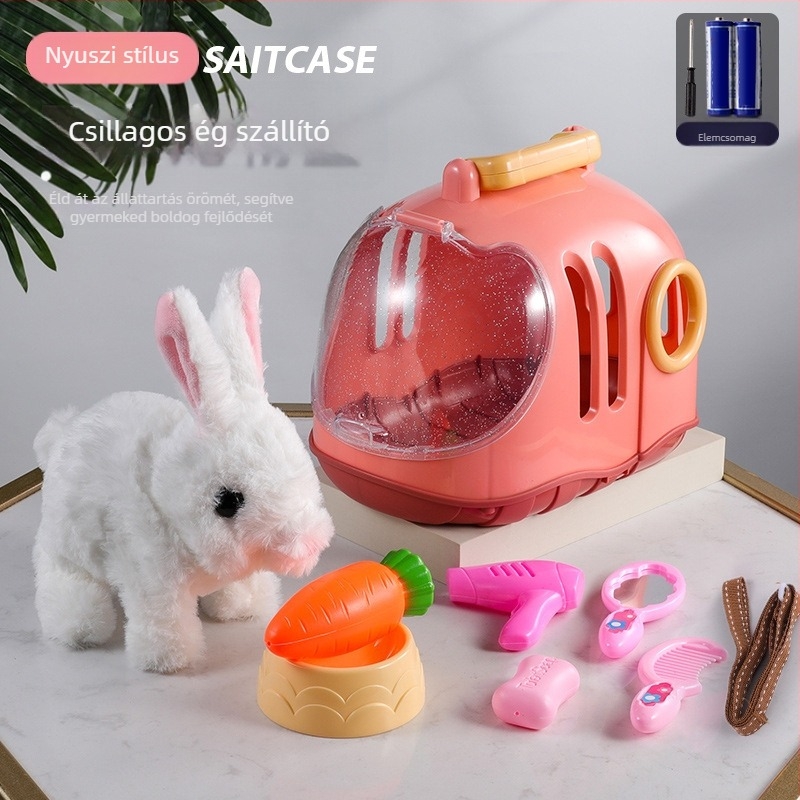 Nyuszis plüss baba, rövid plüss, PP gyapot töltés, multifunkcionális zenés hanggal, 0–3 éveseknek