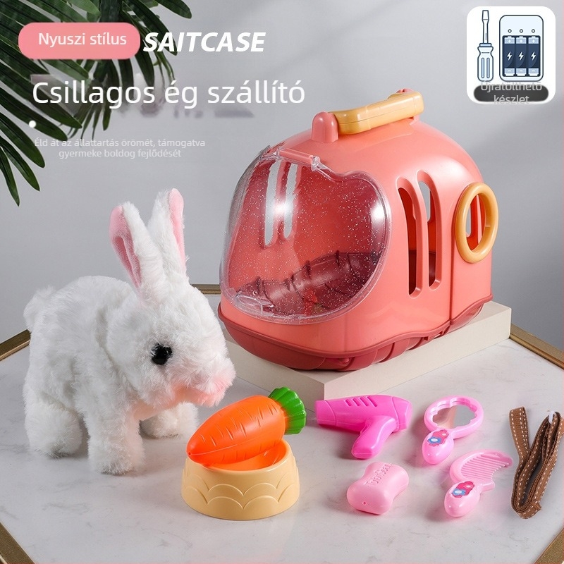 Nyuszis plüss baba, rövid plüss, PP gyapot töltés, multifunkcionális zenés hanggal, 0–3 éveseknek