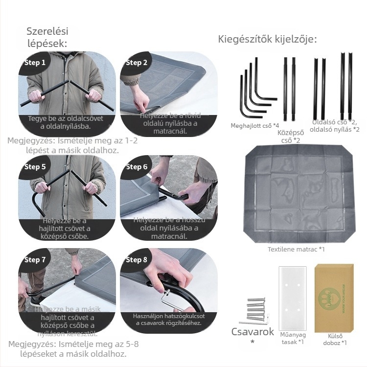 Összecsukható fém kutyaágy, lélegző, hordozható, mosható