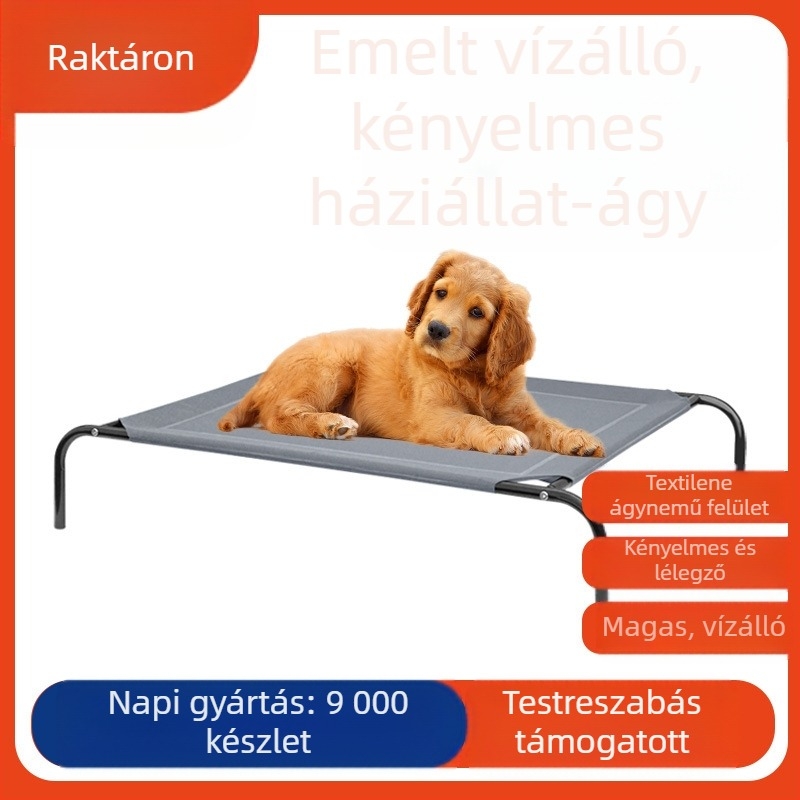 Összecsukható fém kutyaágy, lélegző, hordozható, mosható