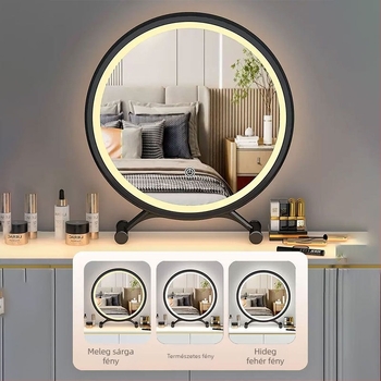 Asztali sminktükör világítással, keret PU/PS/PVC; tükröző felület; alkalmas nappali, hálószoba vagy fürdőszoba használatra; ideális ajándék esküvőre, születésnapra vagy ünnepekre.