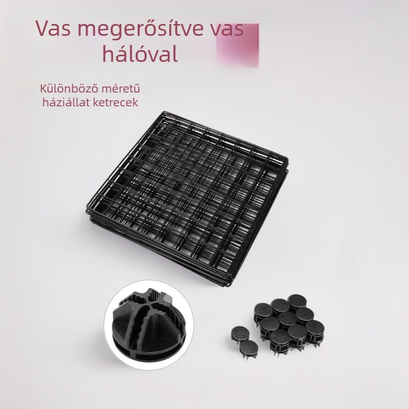 Kisállatkerítéshez készült vas háló panelok: macska ketrec, kutya ketrec, macska vila és tároló polc