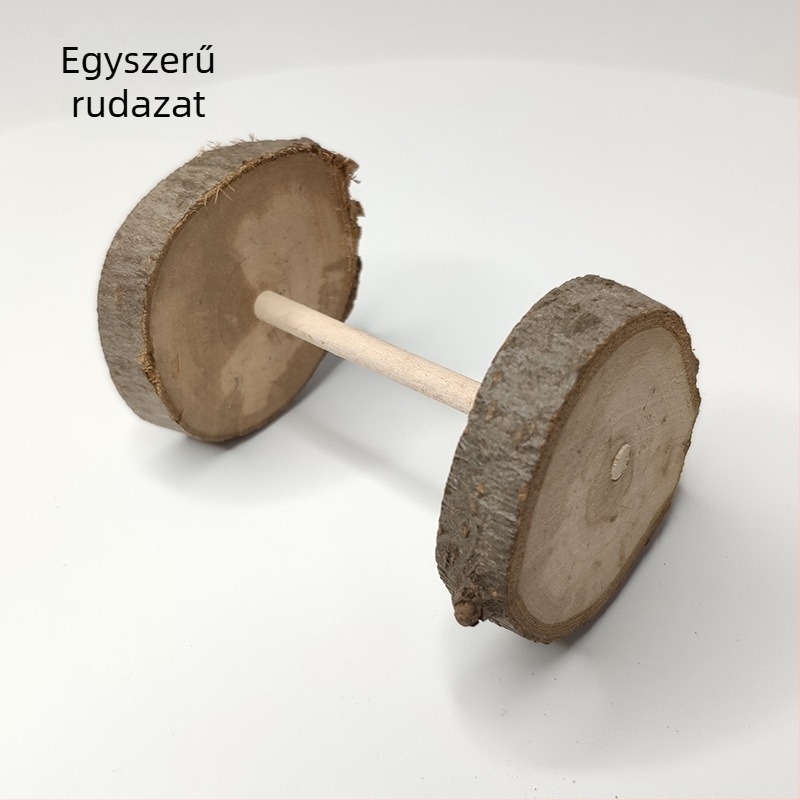 Almafa anyagú háziállat játék csengővel és forgó kerekekkel, harapós játék (Anyag: Almafa; Célközönség: Háziállatok; Import: Nem; Jellemzők: Csengő, forgó kerekek, harapós játék)