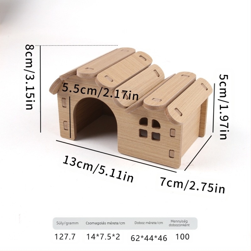 Hamster fa ház alvófészekkel és kétemeletes villával — tömörfa, Pet taro