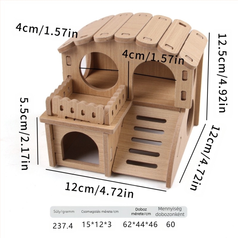 Hamster fa ház alvófészekkel és kétemeletes villával — tömörfa, Pet taro