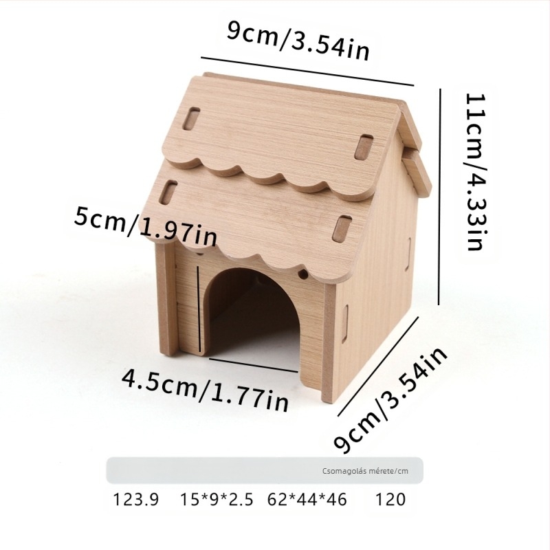Hamster fa ház alvófészekkel és kétemeletes villával — tömörfa, Pet taro