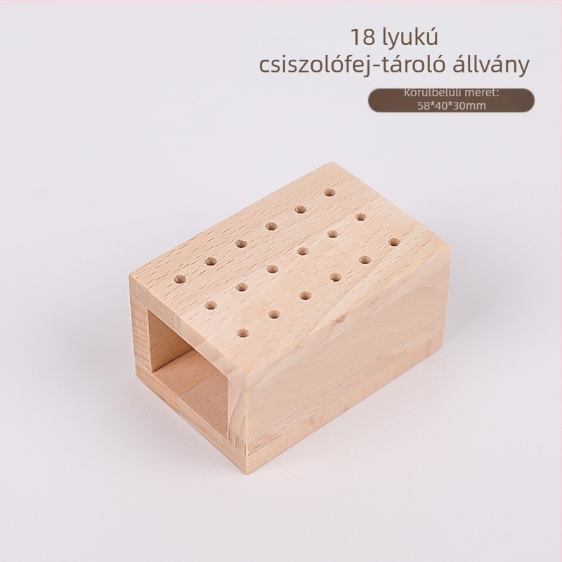 Manikűr szervező doboz – tömörfa, japán stílusú asztali, többlyukas tároló körömápolási eszközöknek