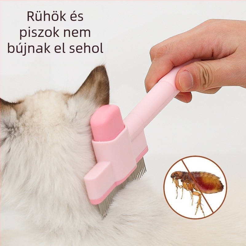 Meow Heart Baby Kisállat-fésű macskák és kutyák számára — rozsdamentes acél, bolha fésű öntisztító tűs fogakkal